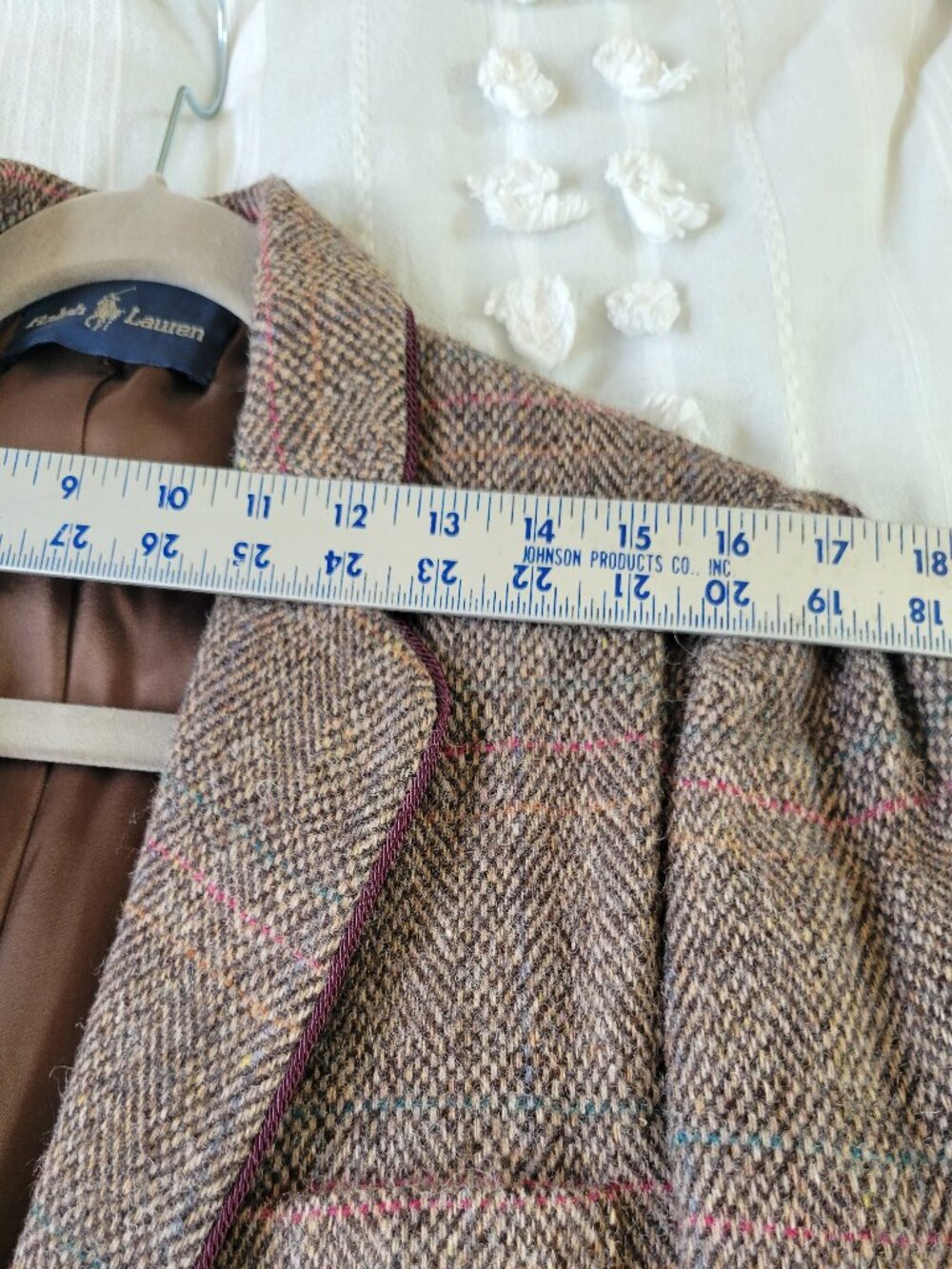 Vintage Ralph Lauren 100% Wool Herringbone Tweed Blazer Burgundy Trim Size 6 - Picture 12 of 13